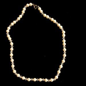 Faux pearl and crystal necklace